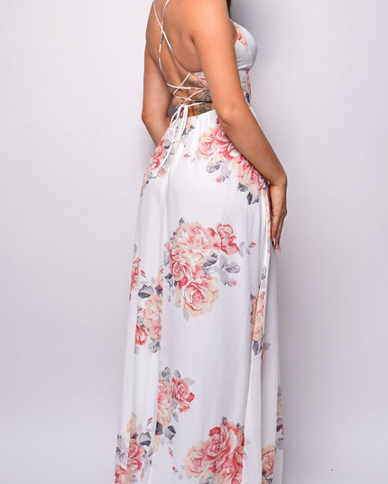 White Floral Print Maxi Dress