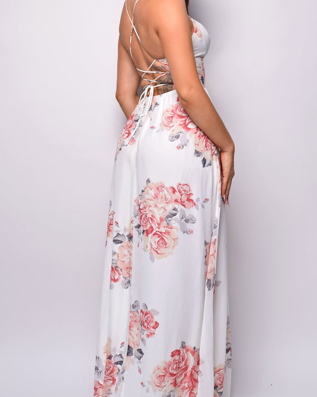 White Floral Print Maxi Dress