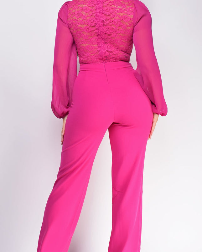 Magenta Pink Crochet Lace Mesh Jumpsuit