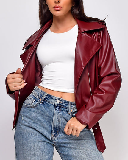 Burgundy Faux Leather Jacket