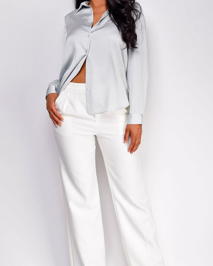 Blue Satin Button Down Classic Shirt