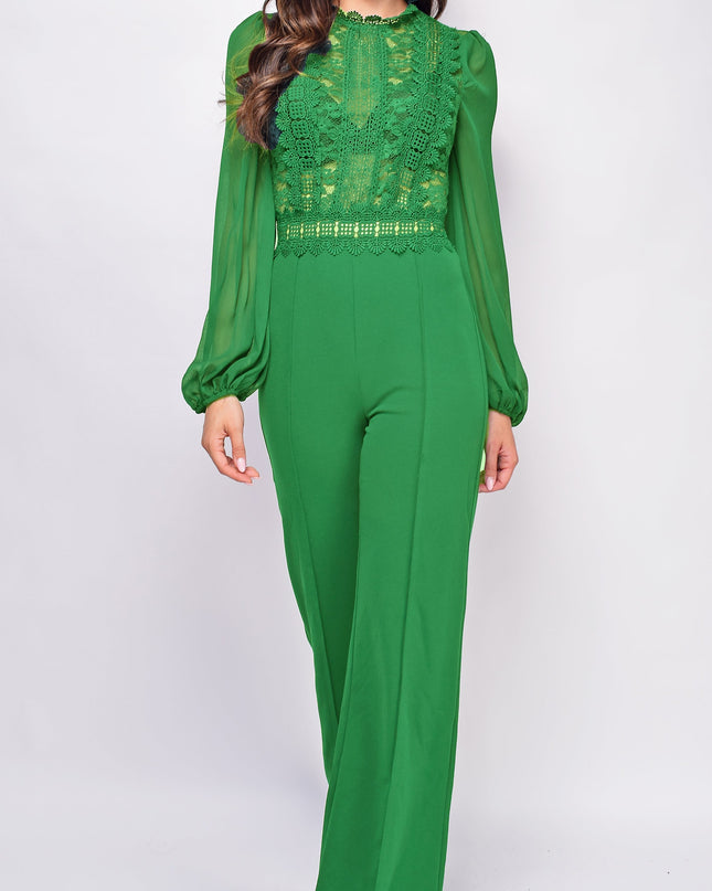 Kelly Green Crochet Lace Mesh Jumpsuit