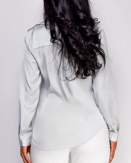 Blue Satin Button Down Classic Shirt