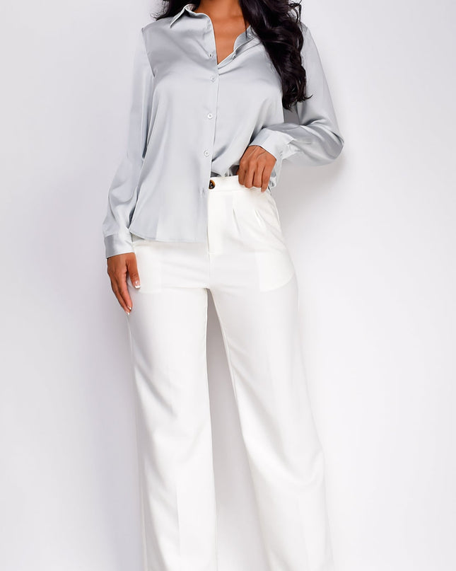 Blue Satin Button Down Classic Shirt