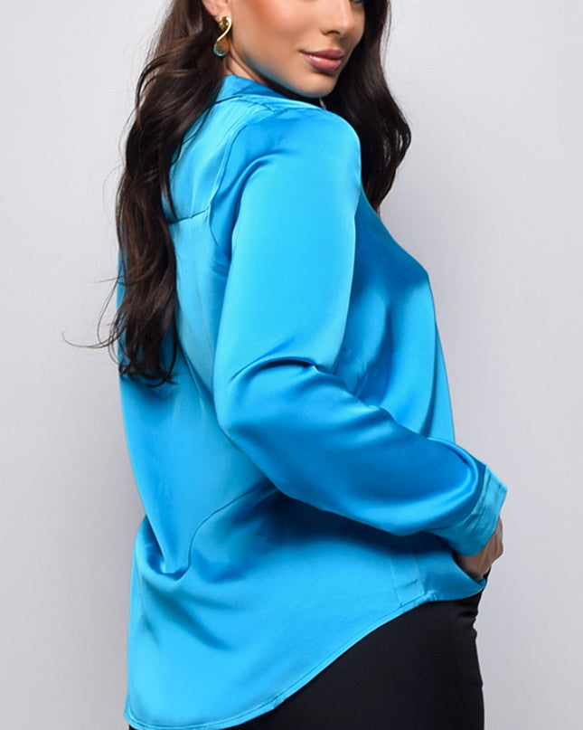 Blue Button Down Satin Shirt