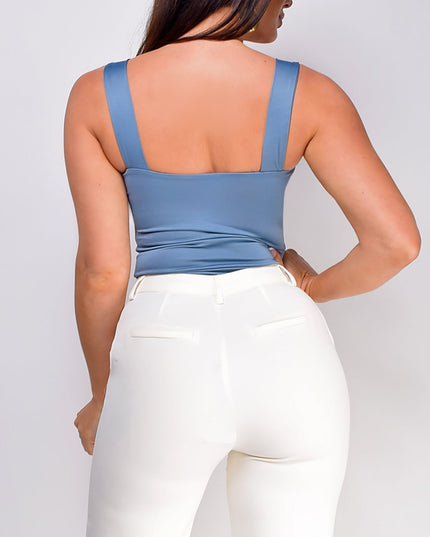 Blue Square Neck Top