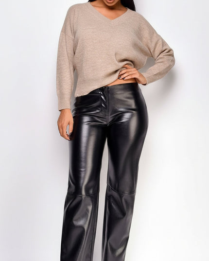 Black PU Leather Flare Pants