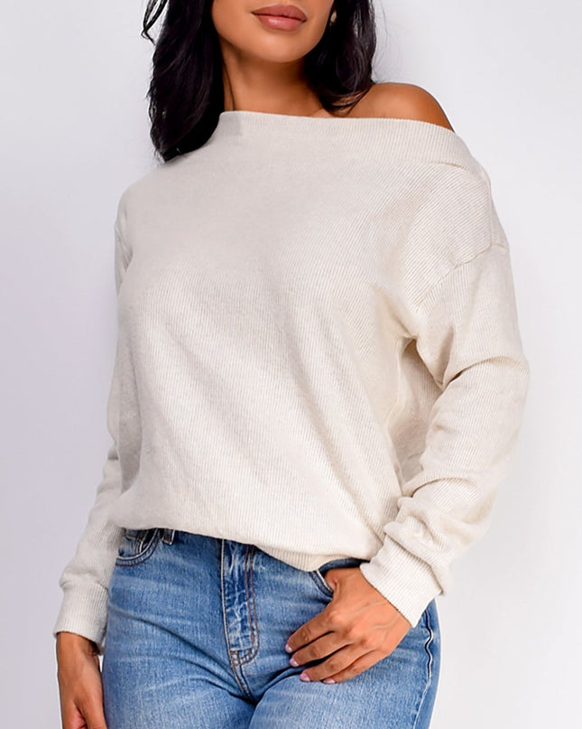 Cream Off Shoulder Sweater Top