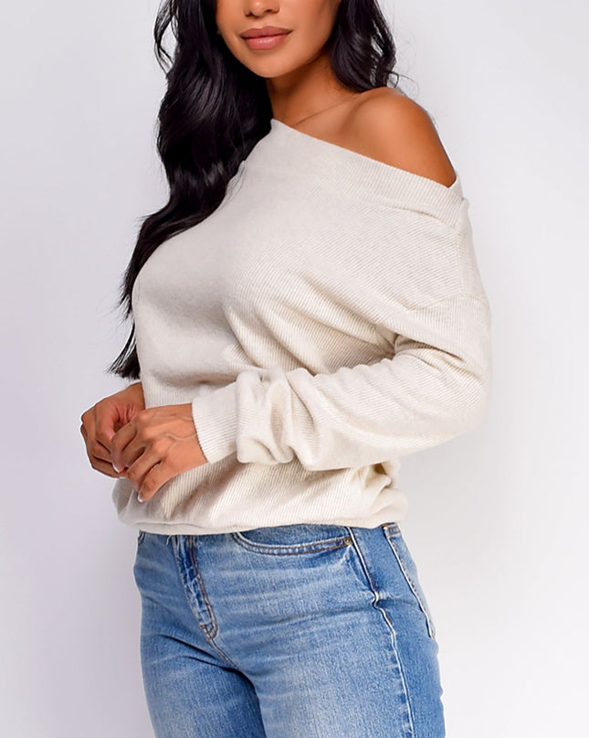 Cream Off Shoulder Sweater Top