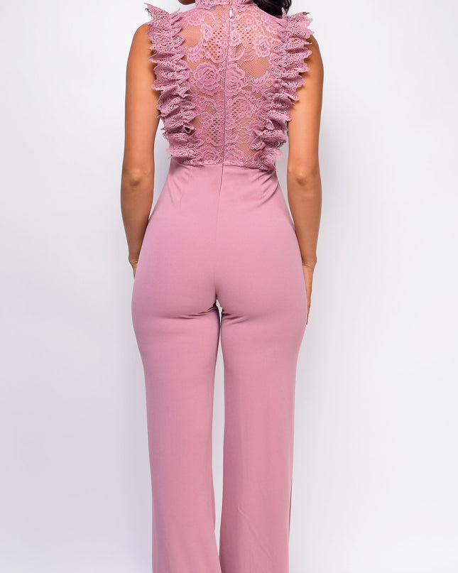Mauve Pink Crochet Flared leg Jumpsuit