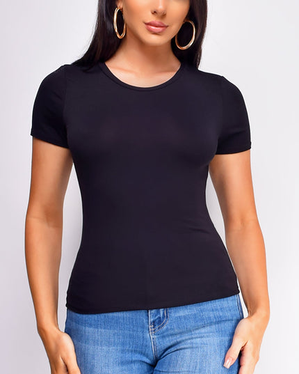 Black Basic Short Sleeve Top