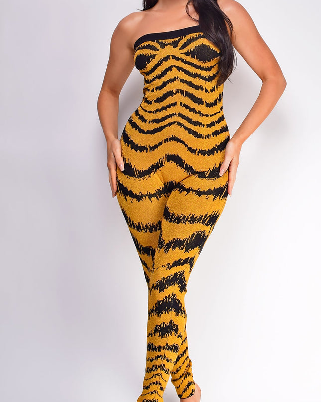 Amber Yellow Jacquard Lurex Jumpsuit