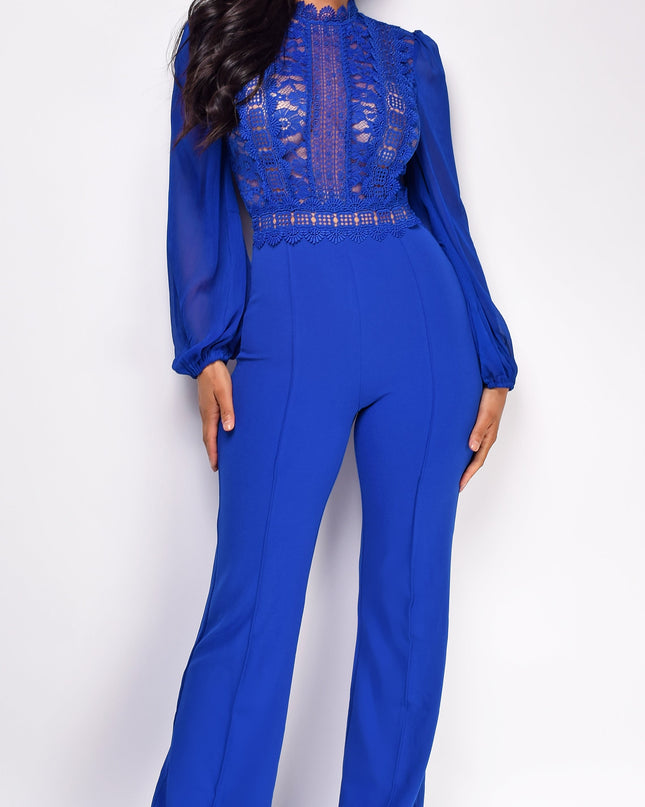Royal Blue Crochet Lace Mesh Jumpsuit