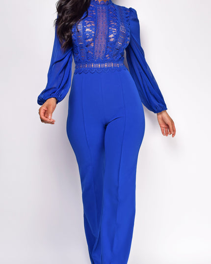 Royal Blue Crochet Lace Mesh Jumpsuit