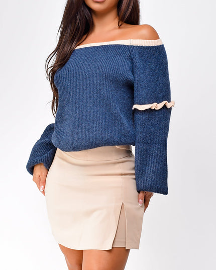 Blue Off Shoulder Sweater Top