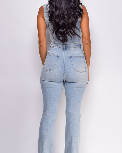Blue Sleeveless Denim Jumpsuit
