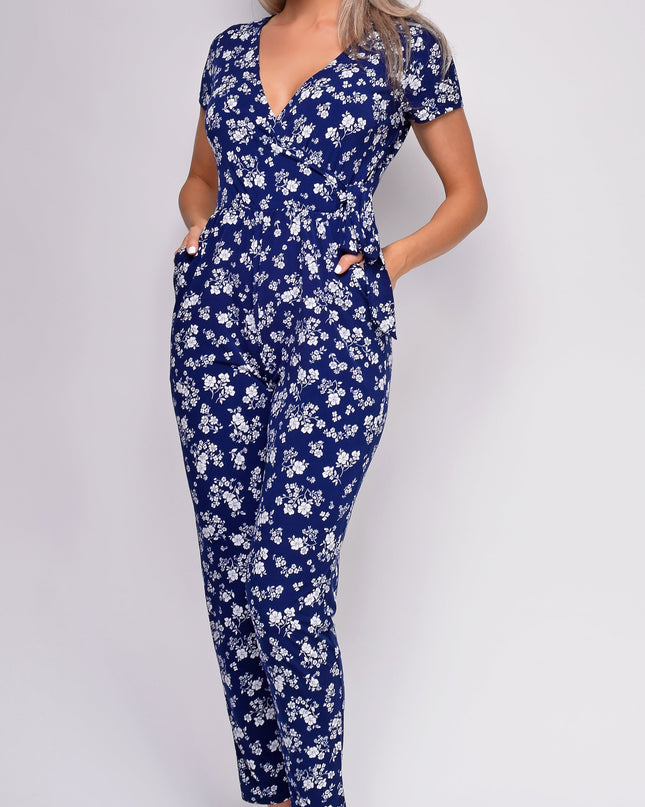 Blue Floral Print Jumpsuit