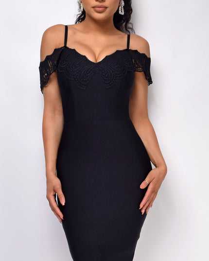 Black Crochet Lace Off Shoulder Bandage Dress