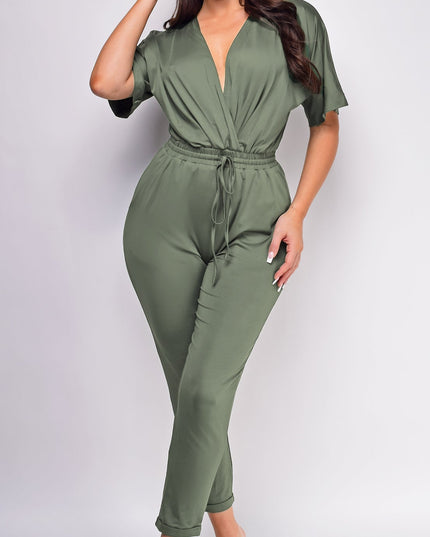 Olive Green V Neck Jumpsuit