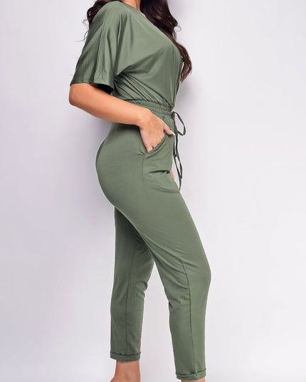 Olive Green V Neck Jumpsuit