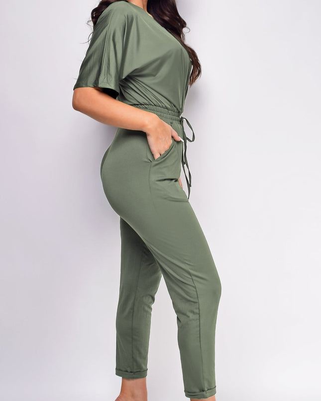 Olive Green V Neck Jumpsuit