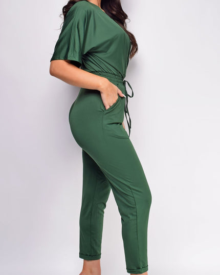 Green V Neck Jumpsuit