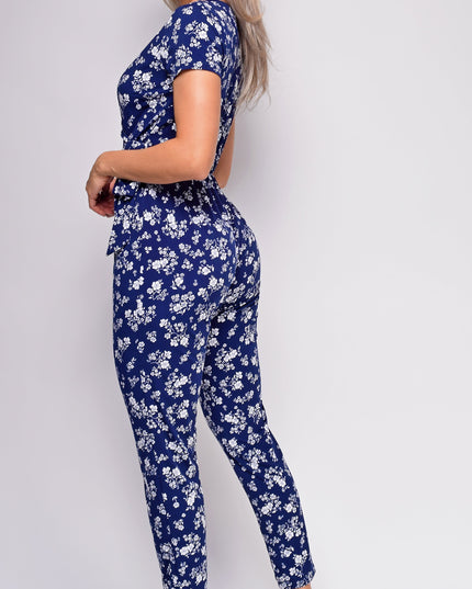 Blue Floral Print Jumpsuit