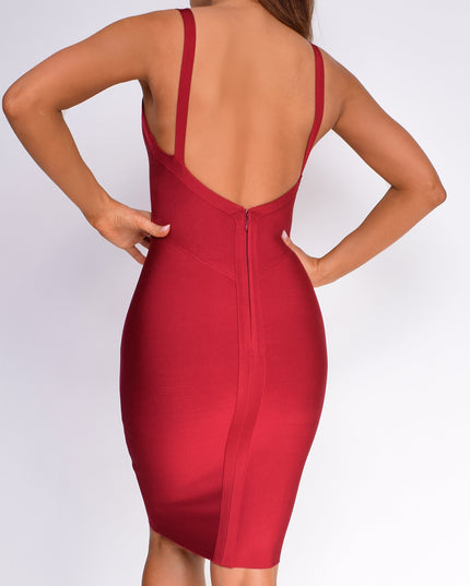 Burgundy Red Low Back Bandage Dress
