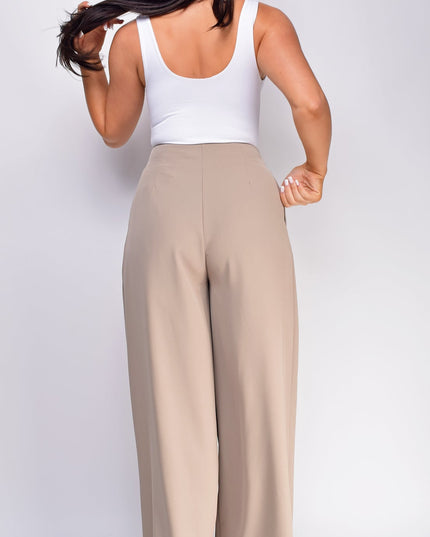 Beige Wide Pleated Wide Leg Pants