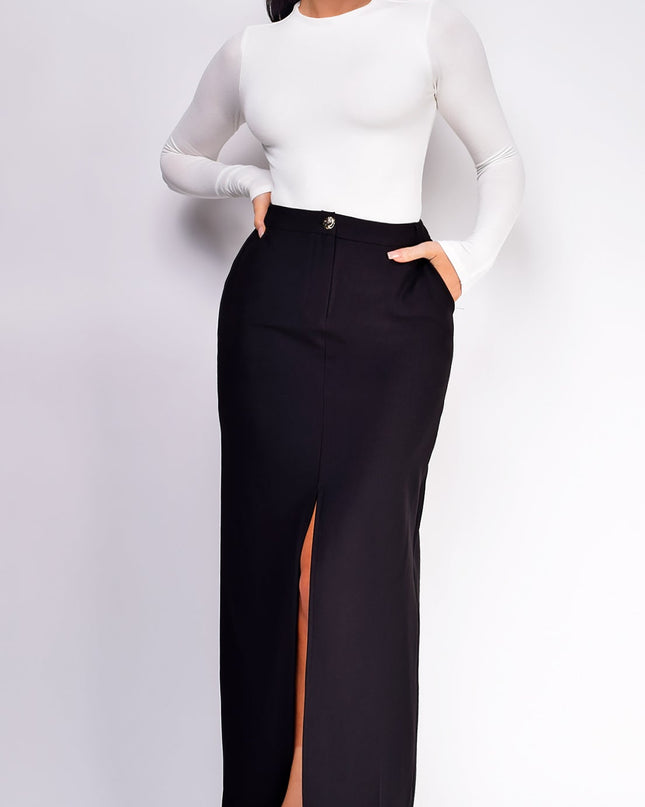 Black Front Slit Maxi Skirt