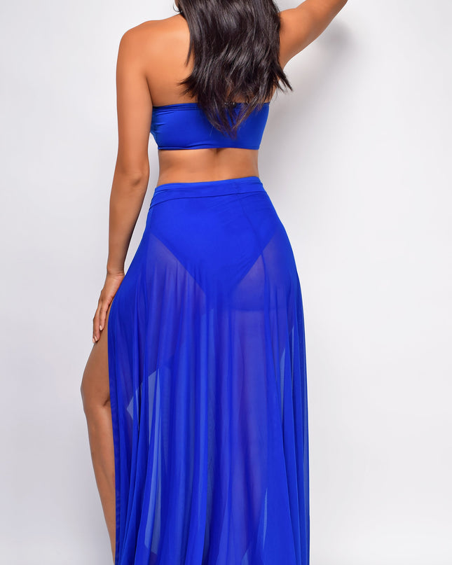 Blue Mesh Maxi Wrap Cover-up Skirt