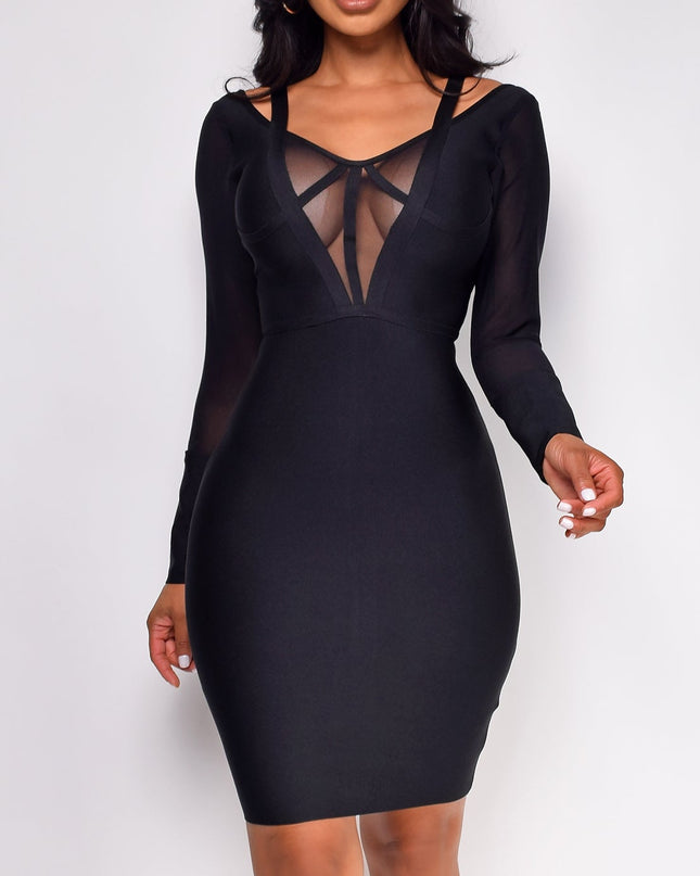 Black Long Sleeve Bandage Midi Dress