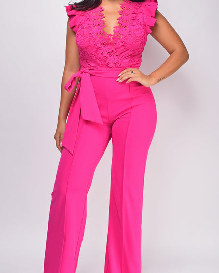 Fuchsia Pink Lace Crochet Jumpsuit