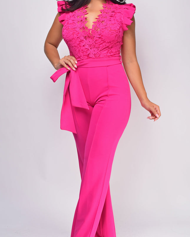 Fuchsia Pink Lace Crochet Jumpsuit