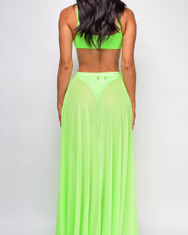 Neon Green Mesh Maxi Wrap Cover-up Skirt