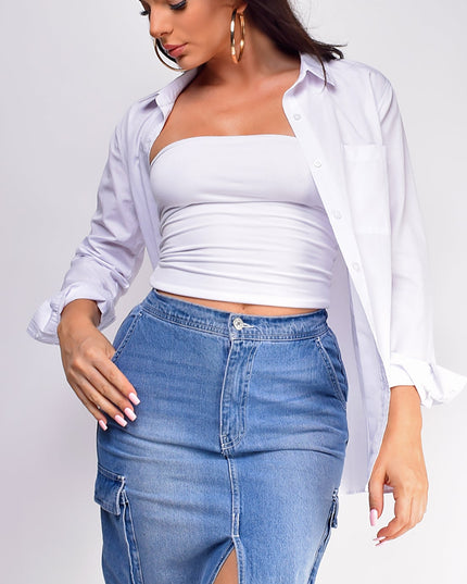Blue Denim Cargo Midi Skirt