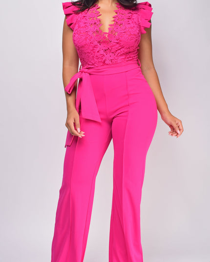 Fuchsia Pink Lace Crochet Jumpsuit