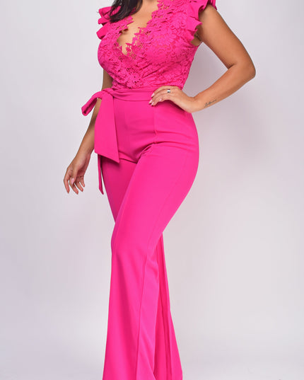Fuchsia Pink Lace Crochet Jumpsuit