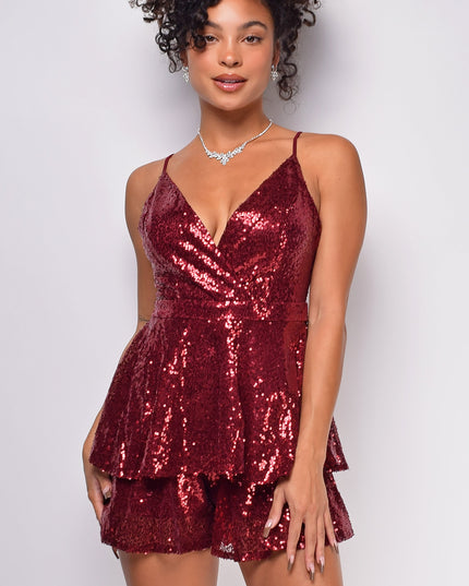 Burgundy Red Sequin Romper