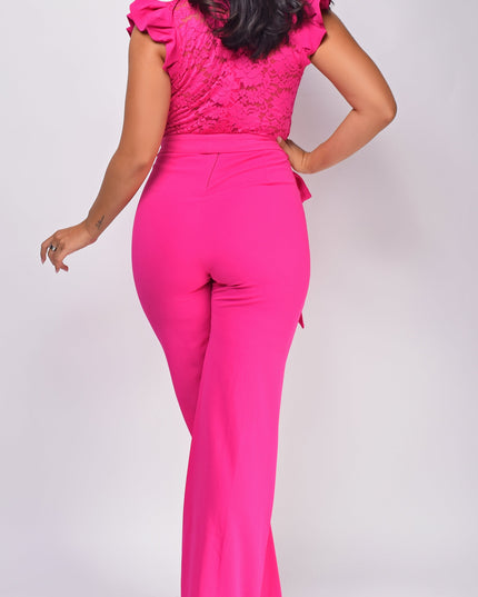 Fuchsia Pink Lace Crochet Jumpsuit