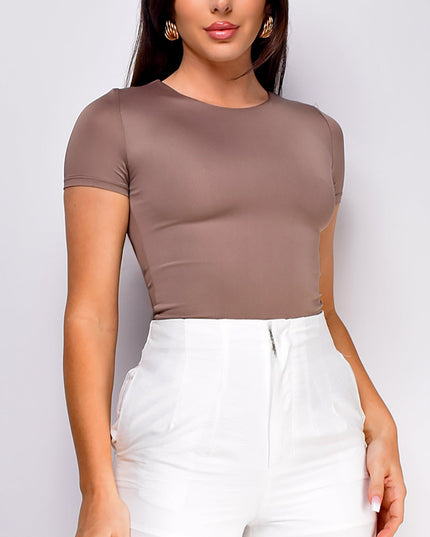 Beige Round Neck Bodysuit