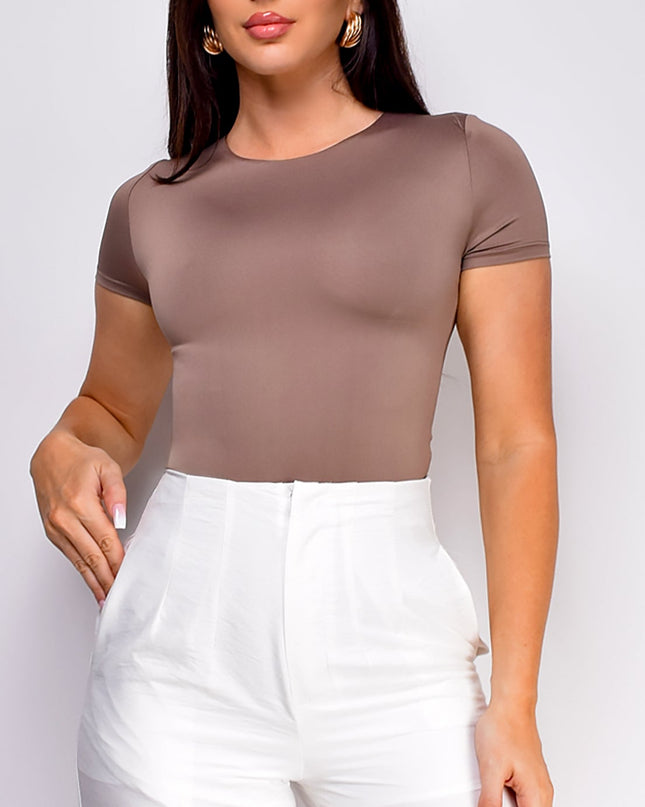 Beige Round Neck Bodysuit