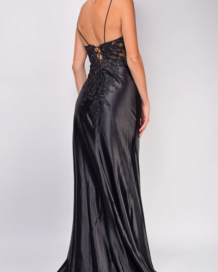 Black Sequin Lace Detail Gown
