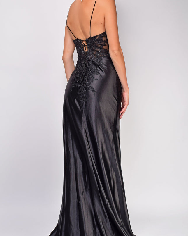 Black Sequin Lace Detail Gown