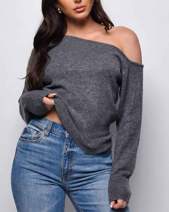 Gray Off Shoulder Sweater