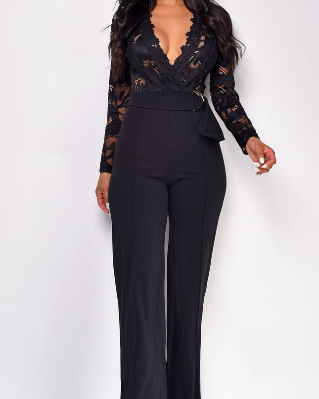Black Long Sleeve Lace Crochet Jumpsuit