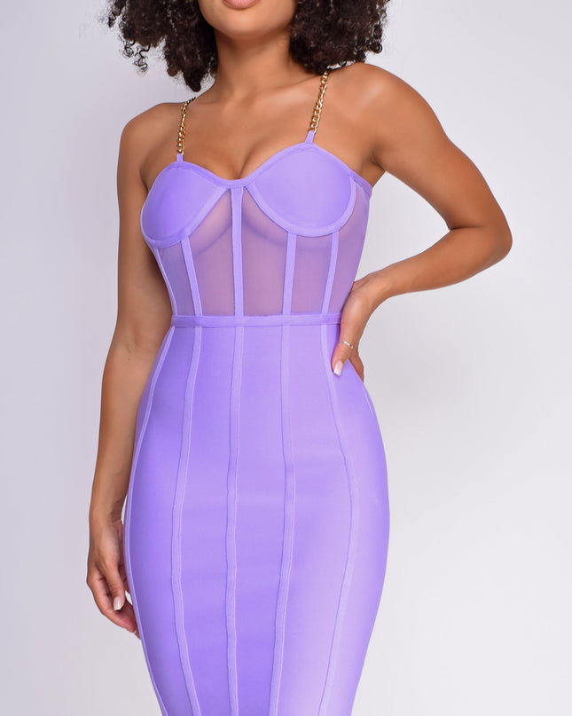 Purple Bandage Bustier Mesh Midi dress