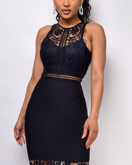 Black Bandage Lace Detail Dress