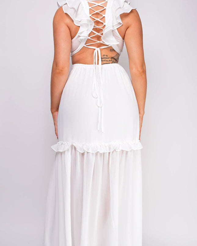 White Ruffle Maxi Dress