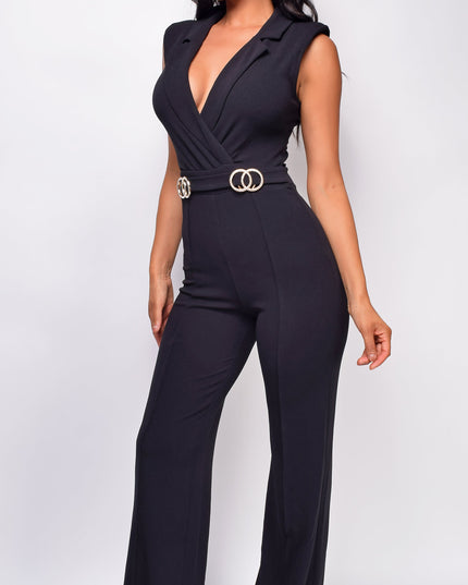 Black Rhinestone Detail Jumpsuit